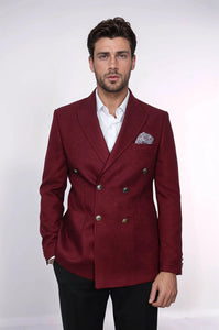 Mens Burgundy Slim Fit Blazer – Sharp Double Breasted Design