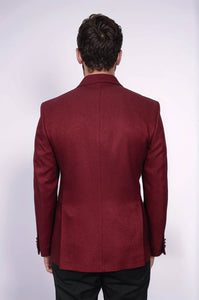 Mens Burgundy Slim Fit Blazer – Sharp Double Breasted Design