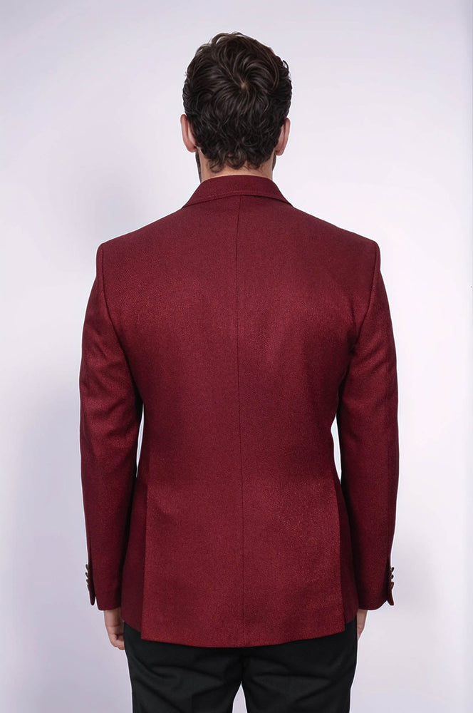 Mens Burgundy Slim Fit Blazer – Sharp Double Breasted Design