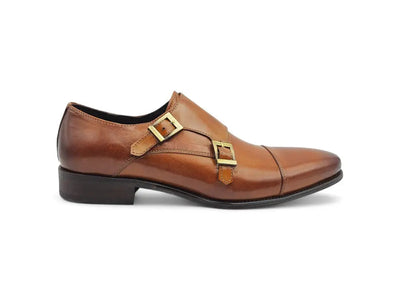 Carrucci Cap Toe Double Monk Strap - Luxury Leather Dress Shoe