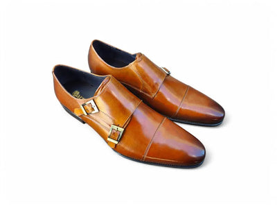 Carrucci Cap Toe Double Monk Strap - Luxury Leather Dress Shoe