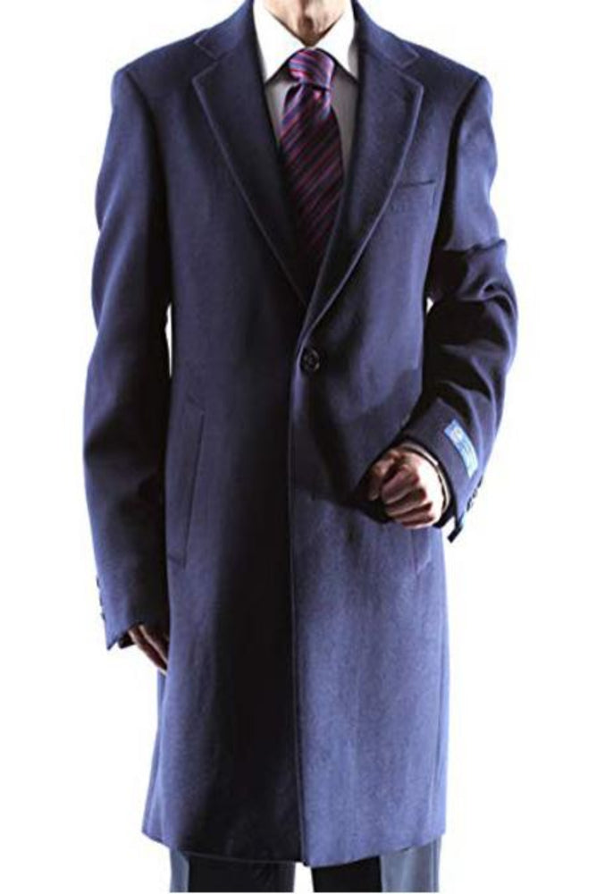 Men's Dress Coat Caravelli Long Jacket 2 Buttons Style Men's Carcoat ~Three Quarter Navy Long Men's Dress Topcoat - Winter Coat