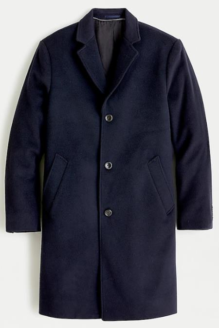 Men's Three Button Notch Label Topcoat In Wool-Cashmere Navy