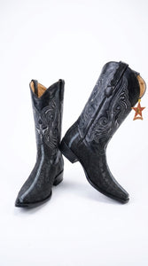 Los Altos Men’s Black Stingray Row-Stone Cowboy Boots, Exotic Western Dress Boots