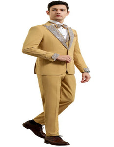 Champagne Prom Tuxedo - Perfect Wedding Suit Vested Rhinestone Lapelled