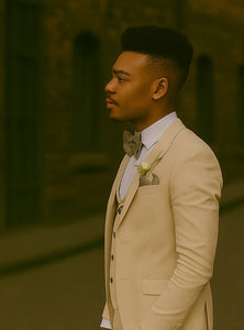 Champagne Color Suit With Double Breasted Vest in Light Tan Sand Color - Slim Fitted Summer Wedding Suit