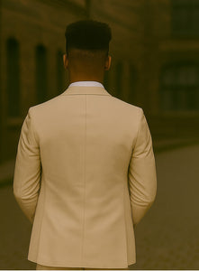 Champagne Color Suit With Double Breasted Vest in Light Tan Sand Color - Slim Fitted Summer Wedding Suit