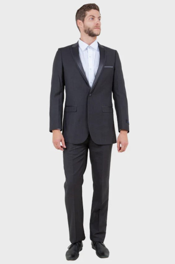 Big and Tall Tuxedo - Charcoal 1 Button Peak Lapel Tuxedo