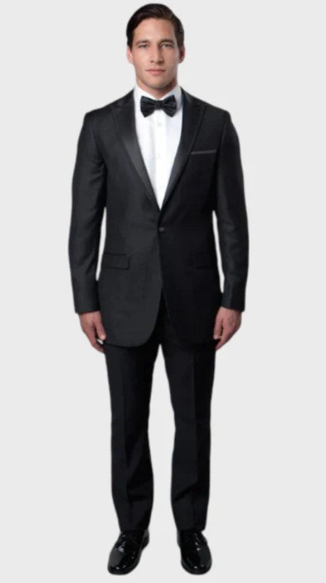 Big and Tall Tuxedo - Slim Fit Charcoal 1 Button Peak Lapel Tuxedo