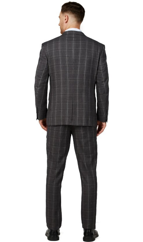 Mens Charcoal Checker Notched Lapel Suit Slim Fit