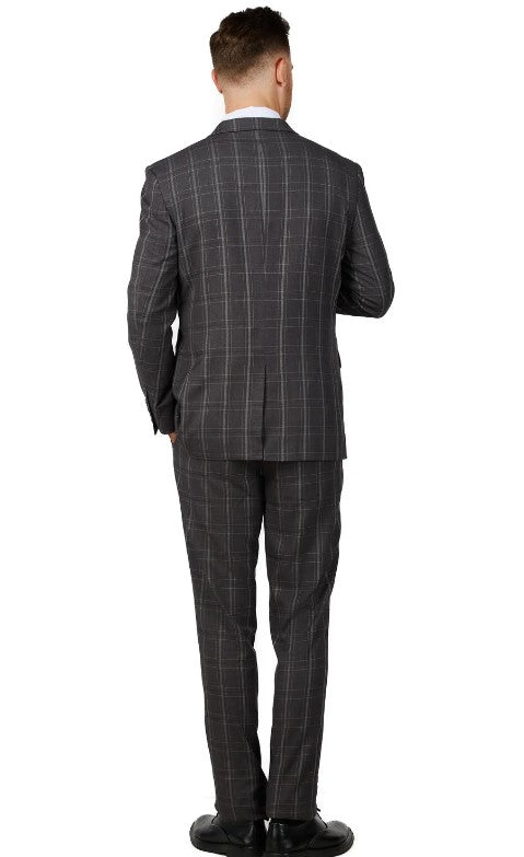 Mens Charcoal Checker Notched Lapel Suit Slim Fit