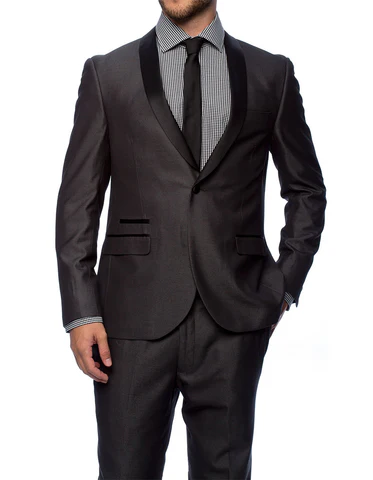 Gray Prom Suit - Mens Slim Fit 1 Button Shawl Lapel Tuxedo in Charcoal Grey