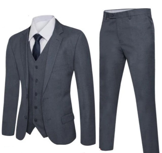 Mens Charcoal Solid Suit Slim Fit Notch Label Suit