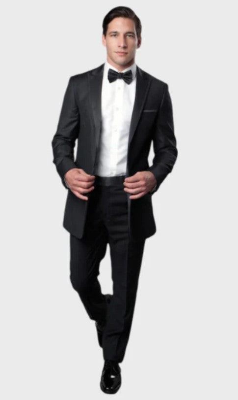 Big and Tall Tuxedo - Slim Fit Charcoal 1 Button Peak Lapel Tuxedo