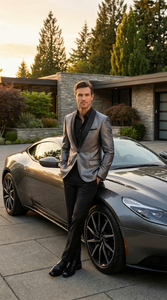 Men’s Shiny Charcoal Grey Blazer –  Sharkskin Dinner Jacket Shawl Collar