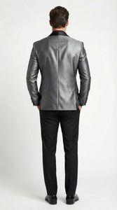 Men’s Shiny Charcoal Grey Blazer –  Sharkskin Dinner Jacket Shawl Collar