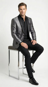 Men’s Shiny Charcoal Grey Blazer –  Sharkskin Dinner Jacket Shawl Collar