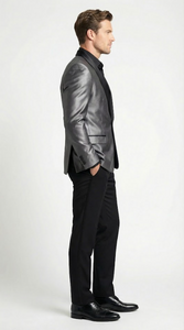 Men’s Shiny Charcoal Grey Blazer –  Sharkskin Dinner Jacket Shawl Collar