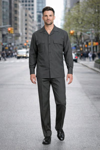 Mens Luxury Charcoal Grey Wool Two-Piece Leisure Walking Suit