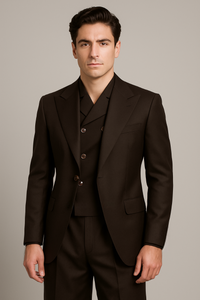 Tiglio Rosso Suit  - Classic Fit Athletic Cut 100% Wool Super 150s Italian Fabric Peak Lapel in Color Dark Brown