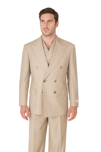 Tiglio Rosso Suit  - Classic Fit Athletic Cut 100% Wool Super 150s Italian Fabric Peak Lapel in Color Light Tan