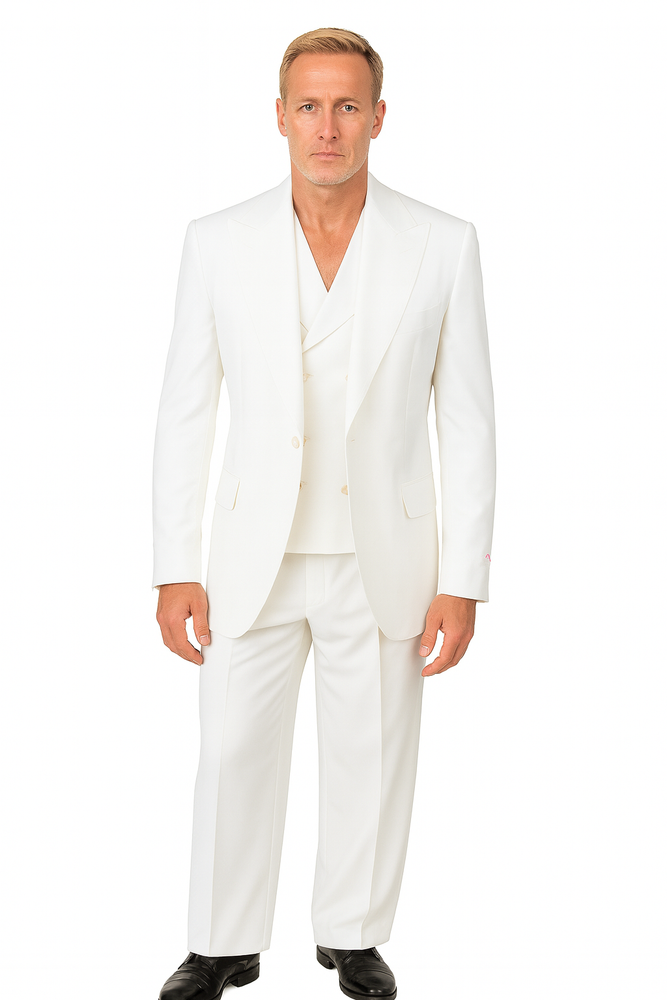 Tiglio Rosso Suit  - Classic Fit Athletic Cut 100% Wool Super 150s Italian Fabric Peak Lapel in Color Off White