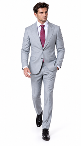 Statement Men's Modern Fit 2 Piece 100% Super 200 Wool Suit Peak Lapel in Grey - image 4