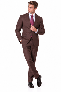 Statement Men's Modern Fit 2 Piece 100% Super 200 Wool Suit Peak Lapel in Brown - image 6