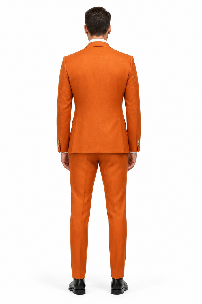 Rossiman Men’s Rust Slim Fit Suit | 3-Piece Set with Double-Breasted Vest & Flat Front Pants – Italian Tailored Luxury