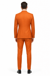 Rossiman Men’s Rust Slim Fit Suit | 3-Piece Set with Double-Breasted Vest & Flat Front Pants – Italian Tailored Luxury