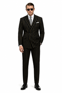 Black And Gold Stripe Suit - Vested Pinstripe Suit
