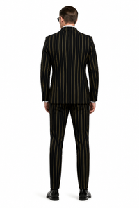 Black And Gold Stripe Suit - Vested Pinstripe Suit