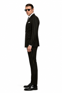 Black And Gold Stripe Suit - Vested Pinstripe Suit