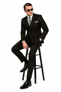 Black And Gold Stripe Suit - Vested Pinstripe Suit