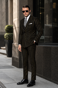 Black And Gold Stripe Suit - Vested Pinstripe Suit