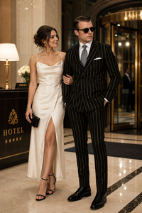Black And Gold Stripe Suit - Vested Pinstripe Suit