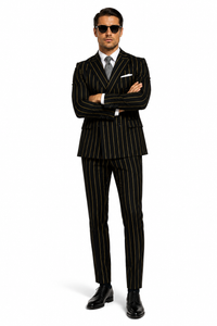 Black And Gold Stripe Suit - Vested Pinstripe Suit
