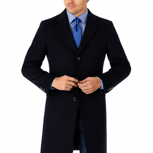 Pure Wool Full-Length Men’s Navy Overcoat – Classic Winter Dress Coat