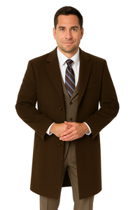 Men's Dress Coat Long Wool Winter Dress Knee Length Men's Overcoat Coat Reg: $1495 Luxurious High-Quality 10% Cashmere Premium Top Coat Brown