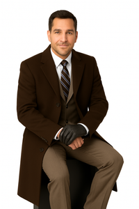 Men's Dress Coat Long Wool Winter Dress Knee Length Men's Overcoat Coat Reg: $1495 Luxurious High-Quality 10% Cashmere Premium Top Coat Brown