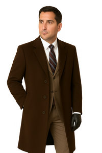 Men's Dress Coat Long Wool Winter Dress Knee Length Men's Overcoat Coat Reg: $1495 Luxurious High-Quality 10% Cashmere Premium Top Coat Brown