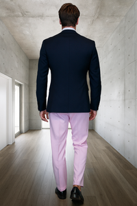 Men’s Black and Pink Wool Tuxedo – Designer Vested Tuxedo with Contrast Satin Peak Lapel for Wedding & Prom