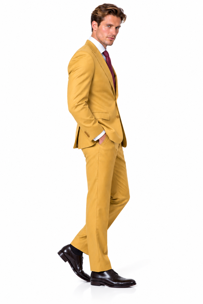 Statement Men's Modern Fit 2 Piece 100% Super 200 Wool Suit Peak Lapel in Charcoal - image 1