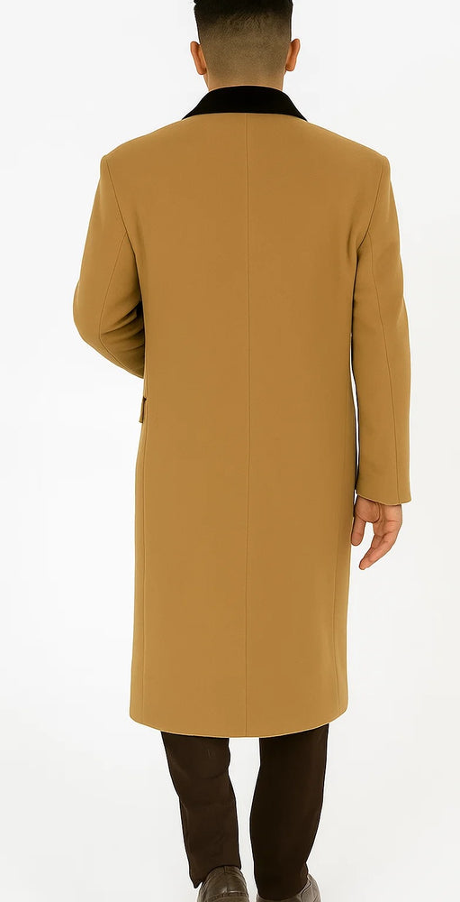 Chesterfield And Cashmere Full Length Velvet Collar Beige ~ Camel - Brown Velvet Collar - Mens