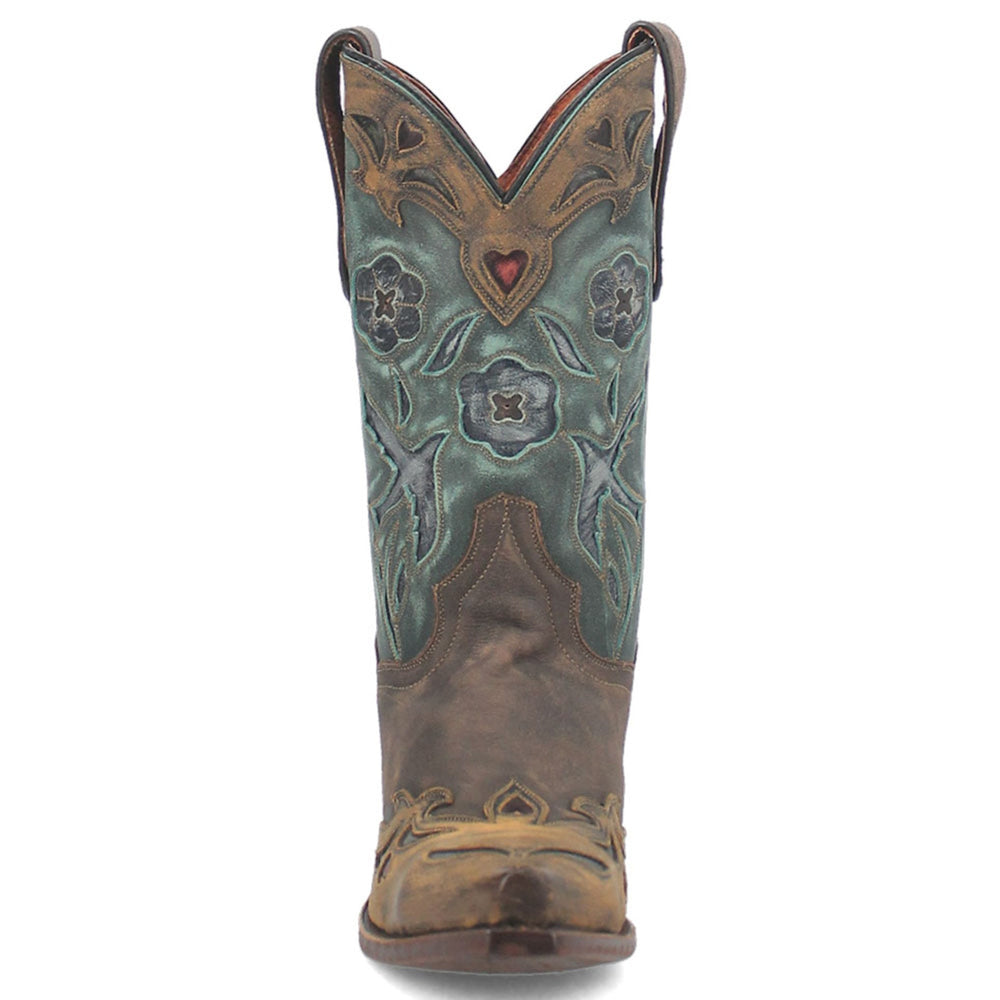 Dan Post Womens Vintage Bluebird Chocolate & Teal 11 Snip Toe Cowboy Boot