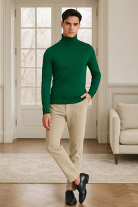 Mens Classic Emerald Green Turtleneck Sweater – Slim Fit Knit Pullover