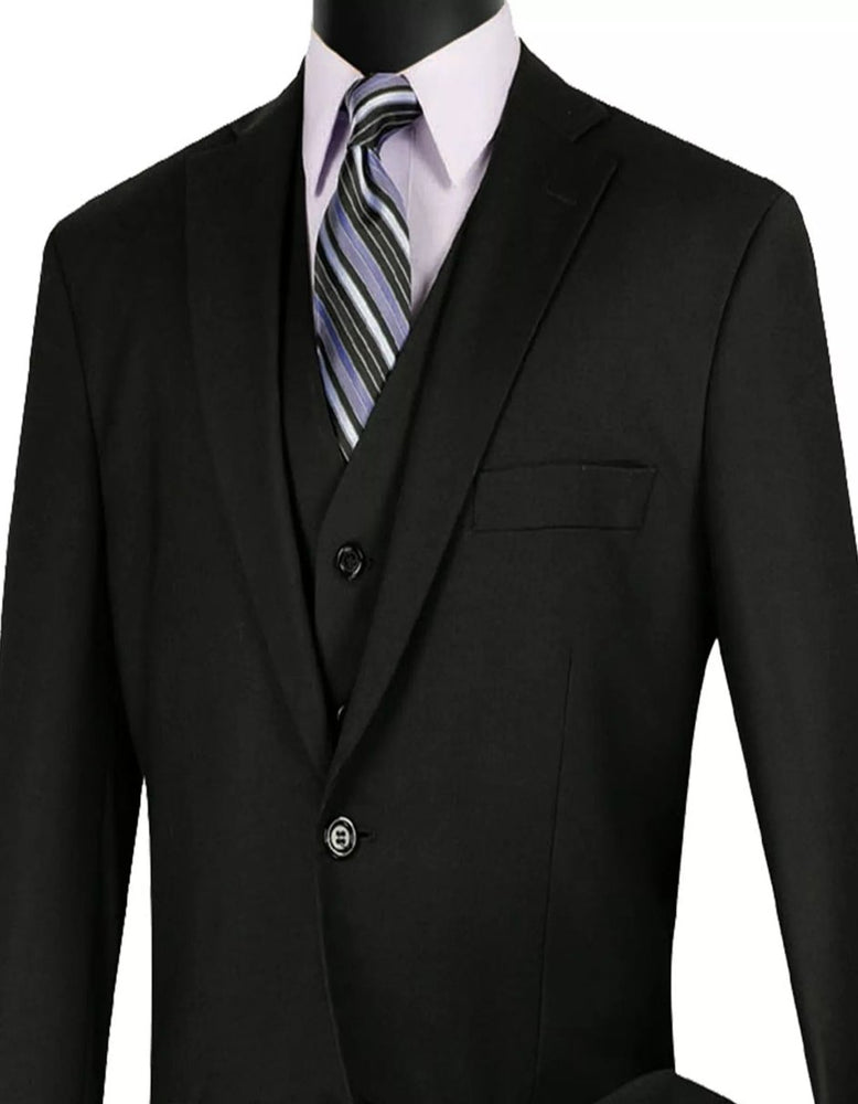 Mens Big and Tall Black Three Piece Two Button Classic Fit Suit