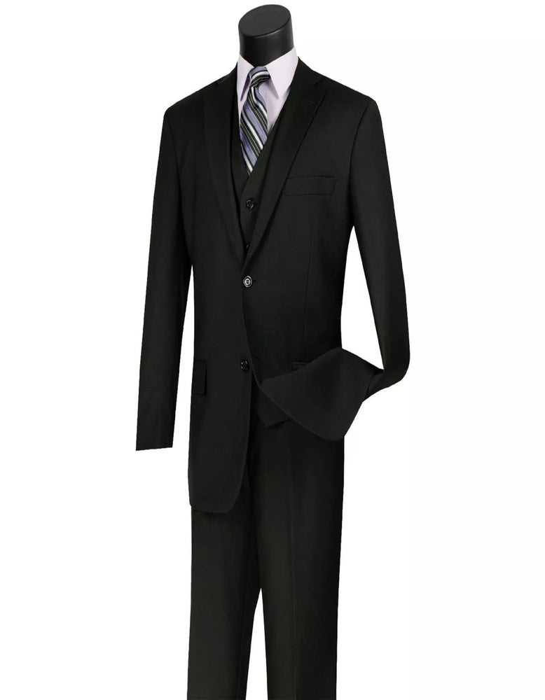 Mens Big and Tall Black Three Piece Two Button Classic Fit Suit