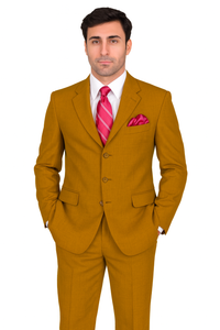 Mens 3 Button Classic Fit Poplin Suit in Tan