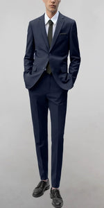 Mens Navy 2-Button Notched Lapel Single Breased Suit Slim Fit